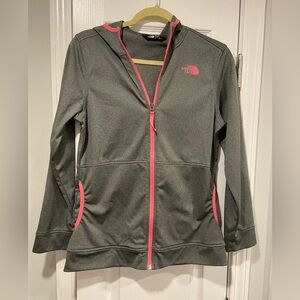 The North Face Girls Gray Neon Pink Full Zip Track Jacket Hoodie Pockets Size XL